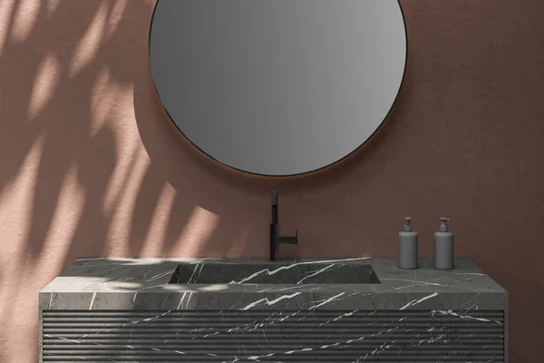 带有水槽和镜子的现代浴室室内设计 — 图库照片