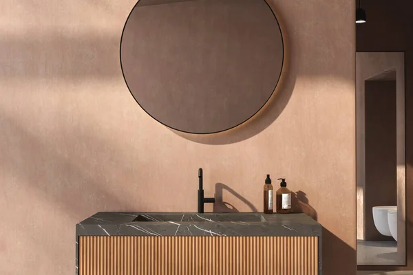 Modern Banyo Lavabo Ahşap Duvarlar Boyutlu Görüntüleme Uzun Pozlama Çift — Stok fotoğraf