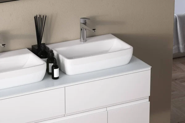 Banheiro Branco Preto Banheiro Design Interiores — Fotografia de Stock