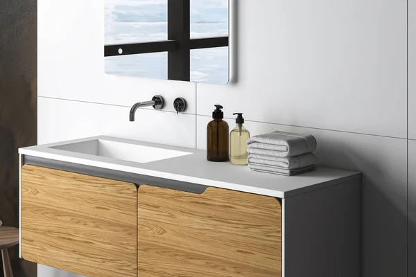 Rendering Close Modern Vanity Unit Bathroom Mirrors Double Marble Basin — Stock Photo, Image