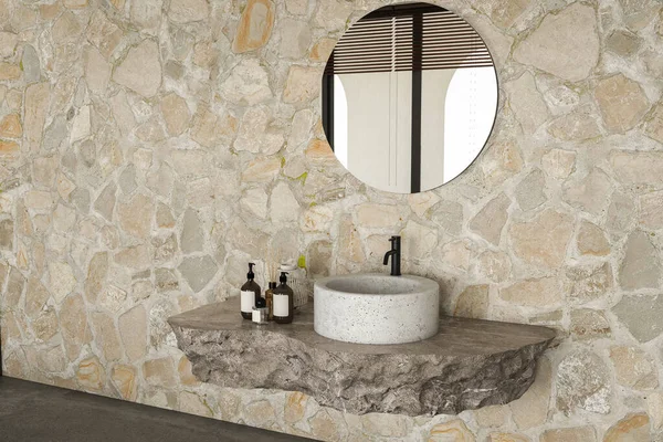 Minimalistisches Badezimmer Mit Einer Arbeitsplatte Aus Naturstein Und Einem Weißen — Stockfoto