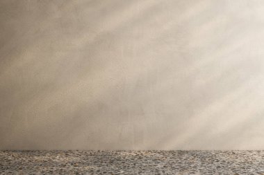 Modern parlak minimalist iç duvar oturma odasında, kuru bitkiler vazolarda. 3d canlandırma çizimi maketi.