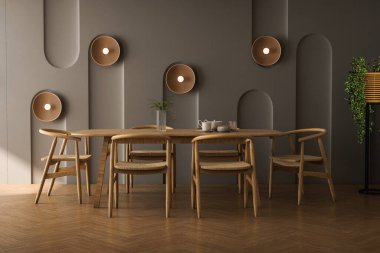 İskandinav Yerli Yemek Odası İçişleri. 3d Hazırlama