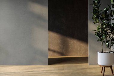 Modern ahşap duvar ve bitkilerle iç içe.