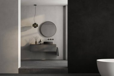 Siyah minimalist banyo içi.