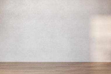 Çağdaş, bej renkli duvarlı boş bir çatı katı. Oda, parke zemin, bitki, pencere....