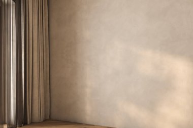 Dairenin modern iç tasarımı. Bej duvarlı boş oturma odası..