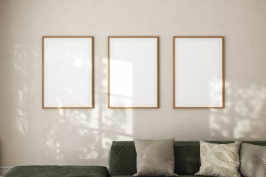 İç arkaplanda model çerçeve, açık renkli oda, Scandi-Boho tarzı,