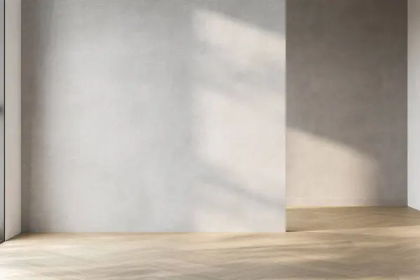 Beyaz duvarı ve penceresi olan büyük boş bir oda. Oda çok boş ve çok temiz ve basit bir görünüşü var.