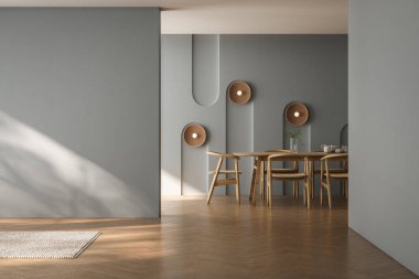 Mavi tonlu duvarlı boş oturma odası