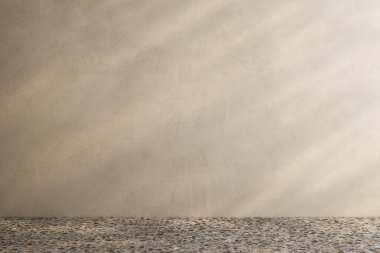 Modern parlak minimalist iç duvar oturma odasında, kuru bitkiler vazolarda. 3d canlandırma çizimi maketi.