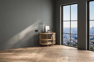 Mavi tonlu duvarlı boş oturma odası