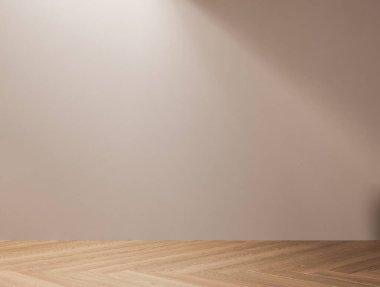 Minimalist boş oda, bej ve beyaz arka planlar, beton zemin, güneş ışığı, rahat ev, kapalı yer bitkisi. Ofis ve oturma odaları için alanı kopyalayın. 33d oluşturma ile alay et