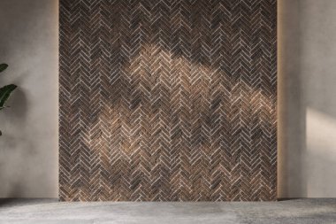 Çatı katı tarzı büyük pencereli boş bir oda. Modern bir iç mekanda tuğla ve beton duvar. Parlak ve ferah bir yer ve bolca doğal ışık. Boşluğu kopyala