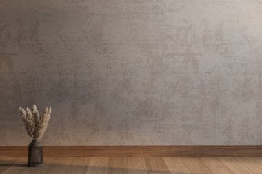 Tarafsız duvarları olan boş bir oda, ahşap panjurlar, içeri akan doğal ışık ve ahşap döşemeler. 3B görüntüleme