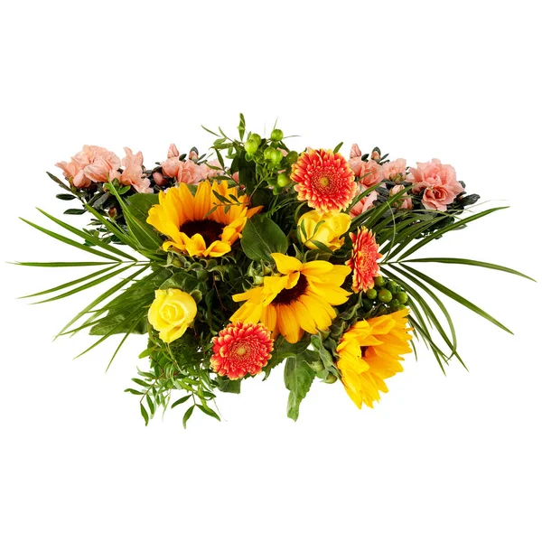 Bouquet Girasoli Fiore Foglie Palma — Foto Stock