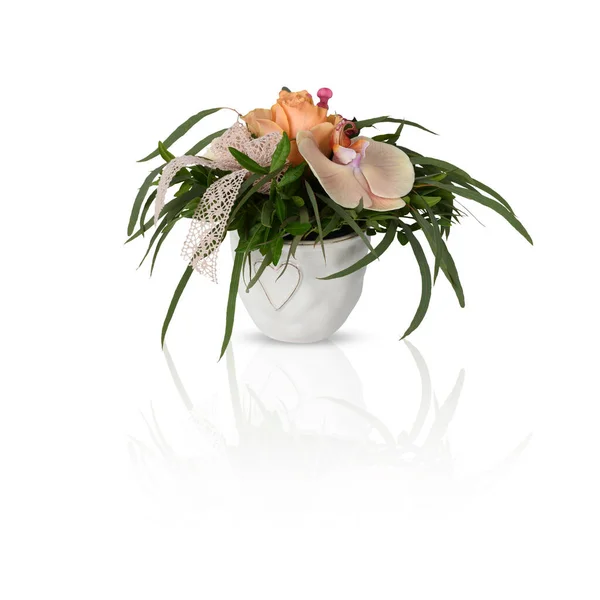Flores Vaso Isolado Fundo Branco — Fotografia de Stock