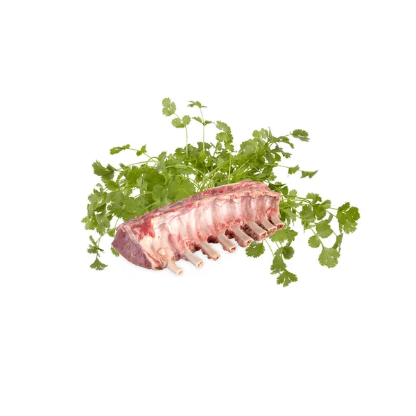 Fresh Pork Ribs Parsley Isolated White Background — Stock Photo, Image