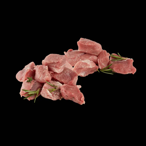 Świeże Mięso Wieprzowe Izolowane Czarnym Tle Ścieżką Wycinania — Zdjęcie stockowe