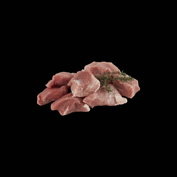 Świeże Mięso Wieprzowe Izolowane Czarnym Tle Ścieżką Wycinania — Zdjęcie stockowe