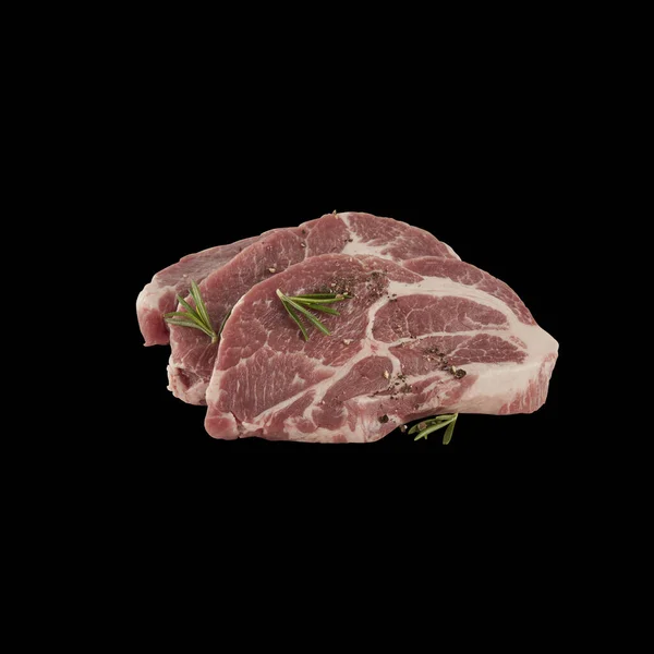 Carne Porco Fresca Isolada Fundo Preto Com Caminho Recorte — Fotografia de Stock
