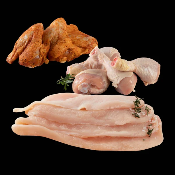 Frische Hühnertrommeln Isoliert Auf Schwarzem Hintergrund Mit Clipping Pfad — Stockfoto