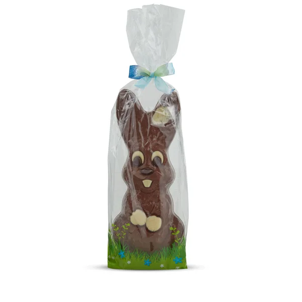 Bunny Konijn Vormige Chocolade Plastic Zak Met Uitgesneden Geïsoleerd Witte — Stockfoto
