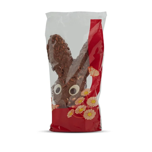 Bunny Rabbit Shaped Chocolates Plastic Bag Cut Out Isolated White — Stock Photo, Image
