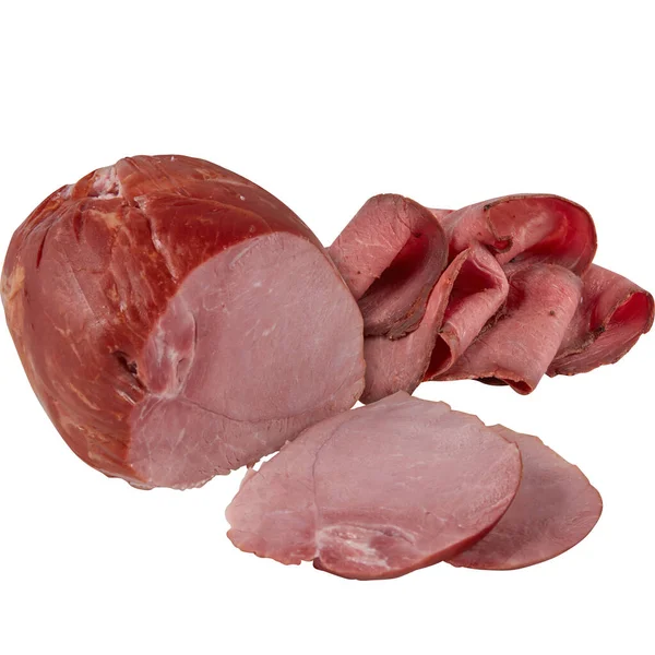 Ham Bologna Dan Bacon Dengan Potongan Terisolasi Pada Latar Belakang — Stok Foto