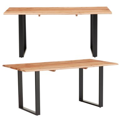 Metal bacaklı, uzun tahta bir sandalye. Pek çok insan için oturabilir. İzole bir arka plan.