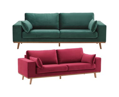 kanepe yeşil kırmızı kırpma yolu ile beyaz arkaplan izole