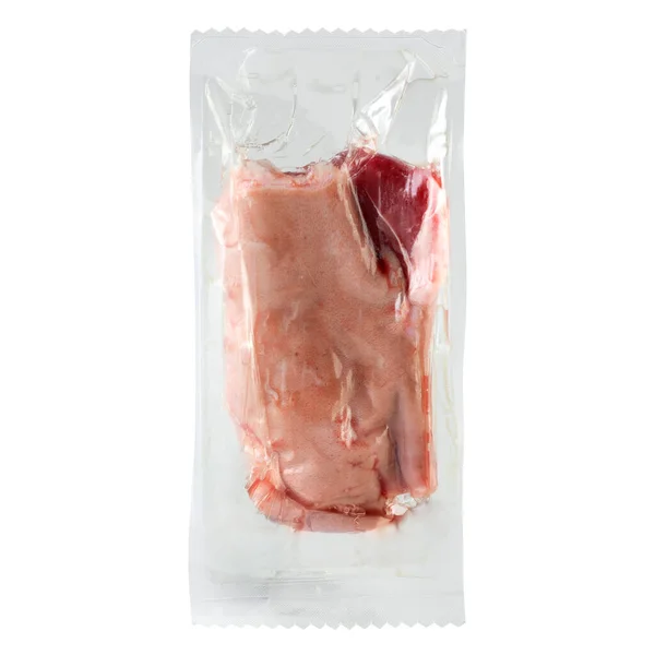 Φρέσκο Χοιρινό Δέρμα Μια Σαφή Τσάντα Κενό Σφραγισμένο Κοπεί Απομονωμένο — Φωτογραφία Αρχείου