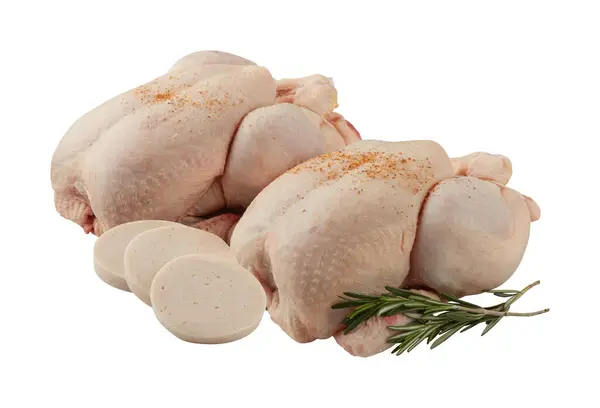 Hela Färsk Kyckling Med Utskuren Isolerad Vit Bakgrund Har Klippning — Stockfoto