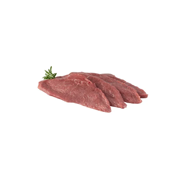 Friss Sertéshús Darabokra Vágva Grillezésre Kész Steak Fehér Alapon Elszigetelt — Stock Fotó