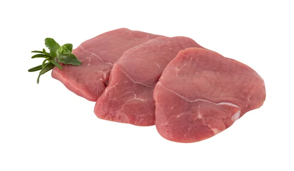 Daging Babi Segar Dipotong Potong Steak Siap Dipanggang Dengan Memotong — Stok Foto
