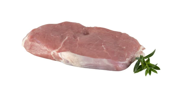 돼지고기 게썰어서 배경에서 수있는 스테이크는 Pat 냅니다 — 스톡 사진