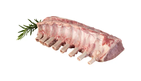 白地に切り出された新鮮な豚の肋骨にはクリッピングパットがあります — ストック写真