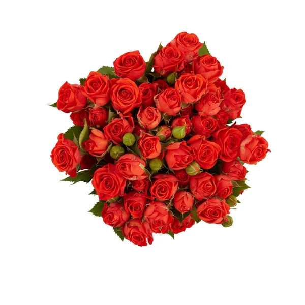 Μπουκέτο Πορτοκαλί Κόκκινα Τριαντάφυλλα Αγκάθια Τραβήξτε Μια Φωτογραφία Από Ψηλά — Φωτογραφία Αρχείου