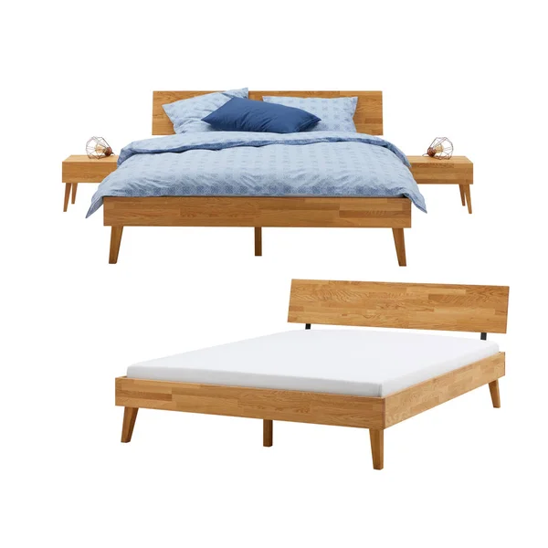 Modernes Holzbett Ausgeschnitten Isoliert Vom Hintergrund Aufgenommen Studio — Stockfoto