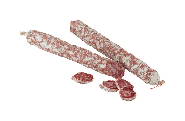 Cured Salami Sausage Isolated White Background Clipping Path — Stock Photo, Image