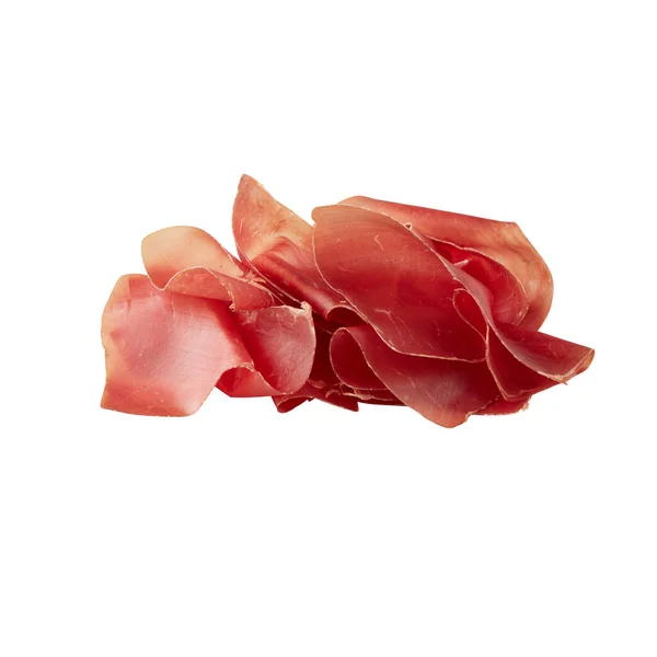 Jambon, beyaz arka planda izole edilmiş taze domuz eti dilimleri ve kırpma yolu.