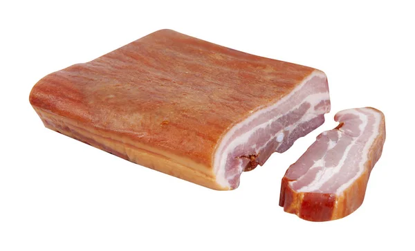 Smoked Pork Bacon Slices Isolated White Background Clipping Path — Stock Photo, Image