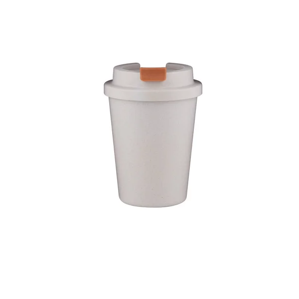 Порожні Пластикові Чашки Кави Кришками Ізольовані Білому Тлі Відсічним Контуром — стокове фото