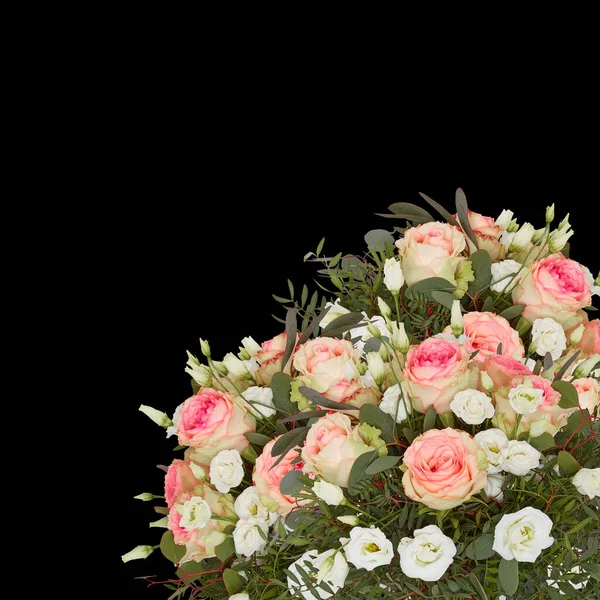 Fräsch Och Färgglad Bukett Blommor Blommar Vacker Första Isolerade Svart — Stockfoto