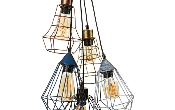 Ensemble Lampes Suspendues Style Vintage Isolées Sur Fond Blanc — Photo