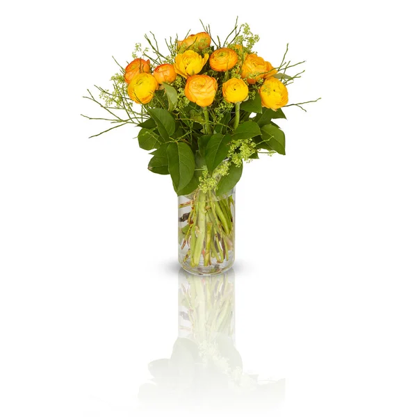 Красивий Букет Квітів Скляній Вазі Ізольований Білому Тлі Відсічним Контуром — стокове фото