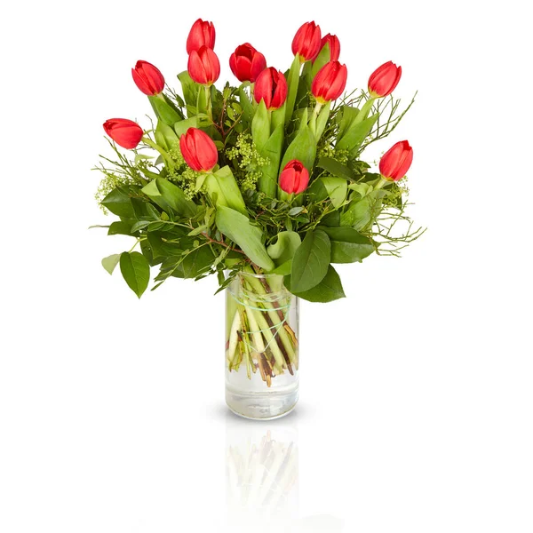 Beautiful Bouquet Flowers Glass Vase Isolated White Background Clipping Path — Stock Photo, Image