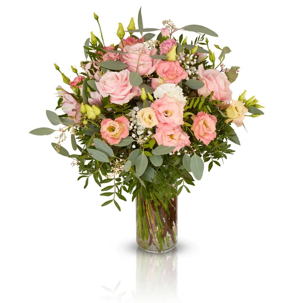 Beautiful Bouquet Flowers Glass Vase Isolated White Background Clipping Path Stock Image