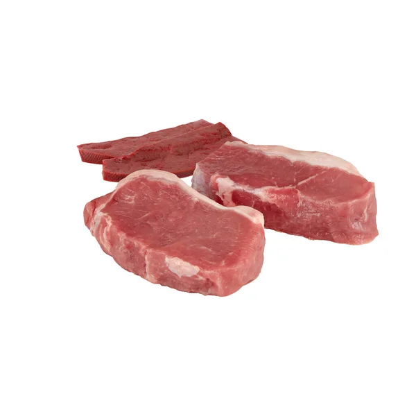 Čerstvý Vepřový Steak Vystřižen Izolované Bílé Pozadí Výstřižkem Cesta — Stock fotografie