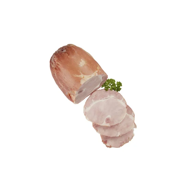 Dun Gesneden Ham Geïsoleerd Witte Achtergrond — Stockfoto